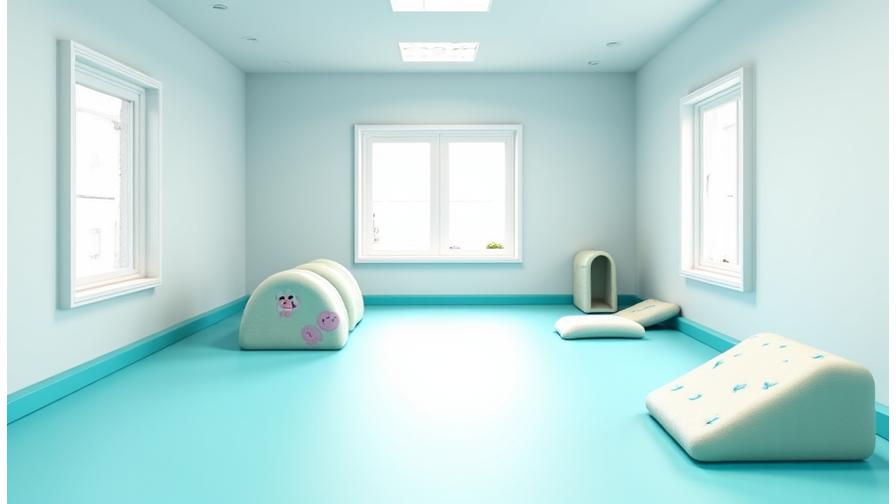 Bright, clean indoor training facility with colorful, puppy-safe agility equipment and soft play mats.