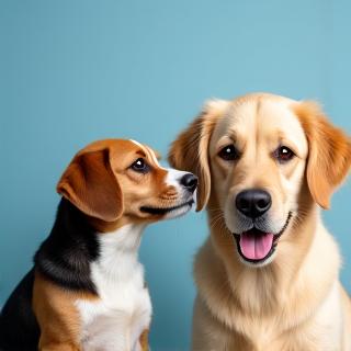 Adorable puppy and a wise senior dog sniffing curiously, illustrating age inclusivity