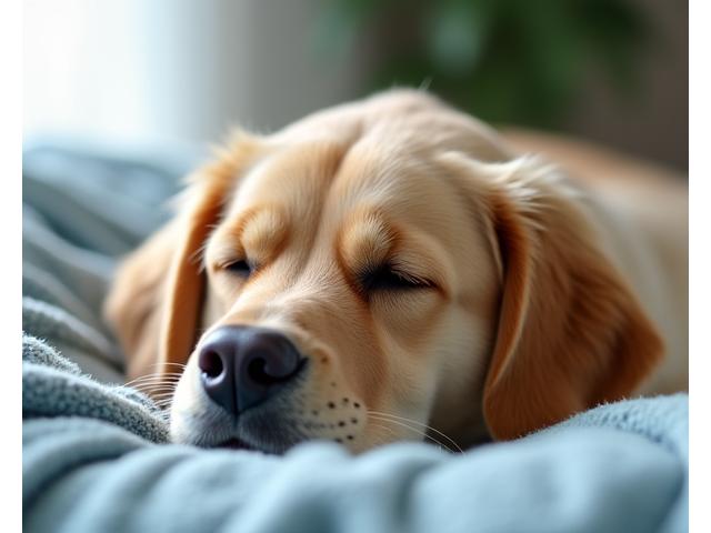 Dog calmly relaxing after a training session, looking content