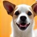 Portrait of a shy but now confident dog, looking happy