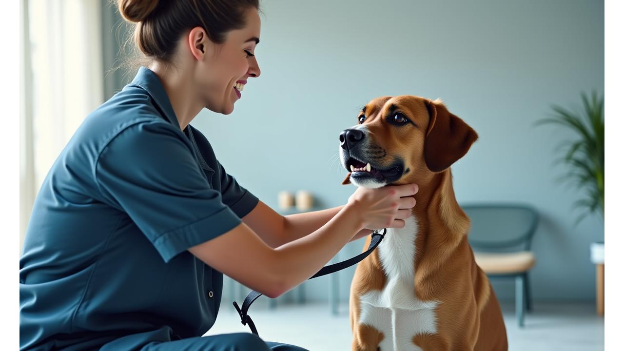Professional dog trainer demonstrating safe handling techniques with a happy dog, emphasizing safety protocols.
